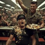 The laughter in the cafeteria died instantly as the elderly man slowly stood up